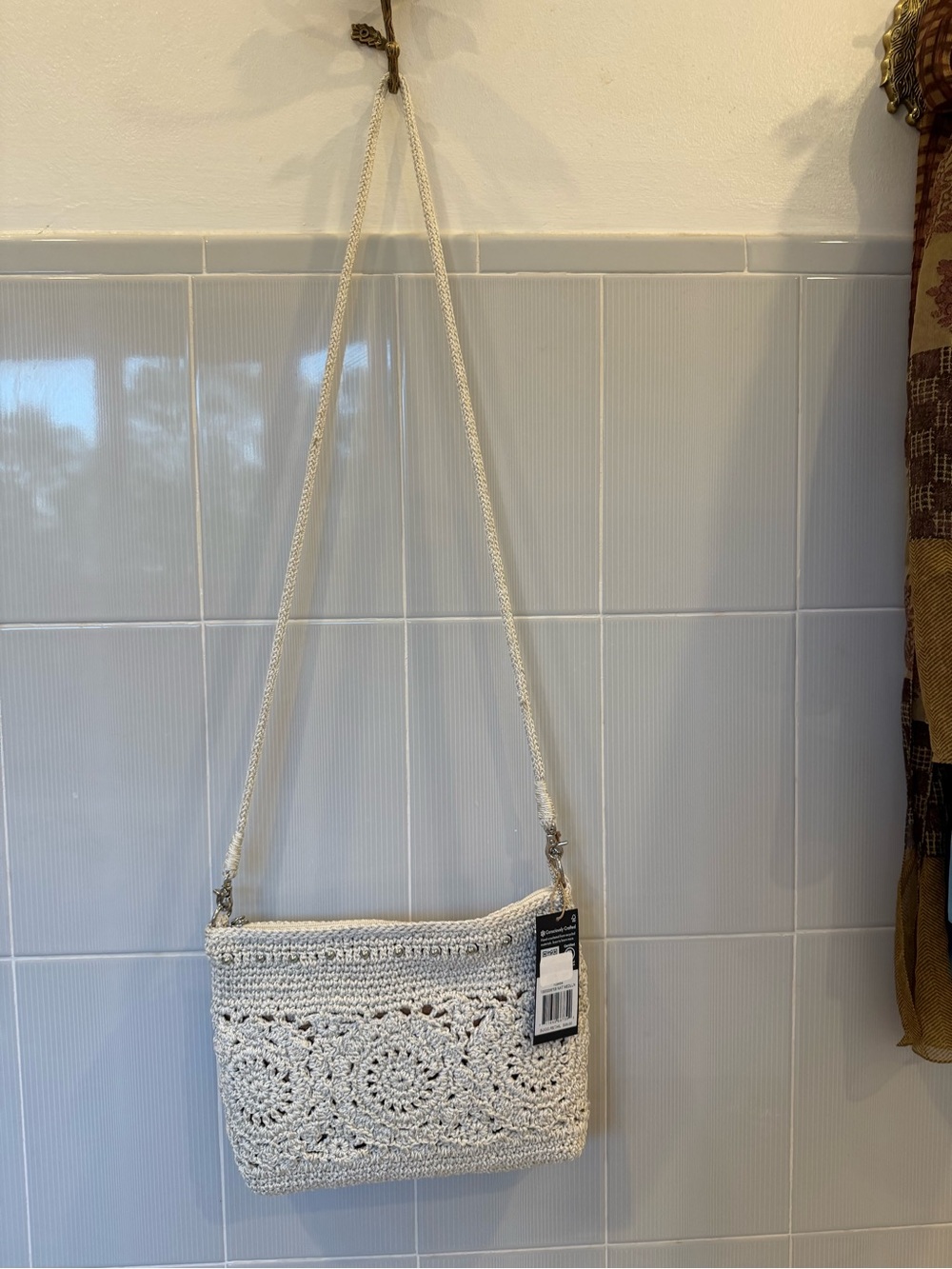 Woven Crochet Crossbody Bag in Cream - Picture 5 of 8